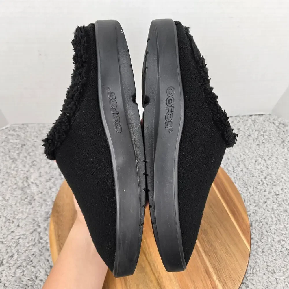 Oofos Mens 11 OOcoozie Black Shearling Casual Daily Recovery Home Slipper